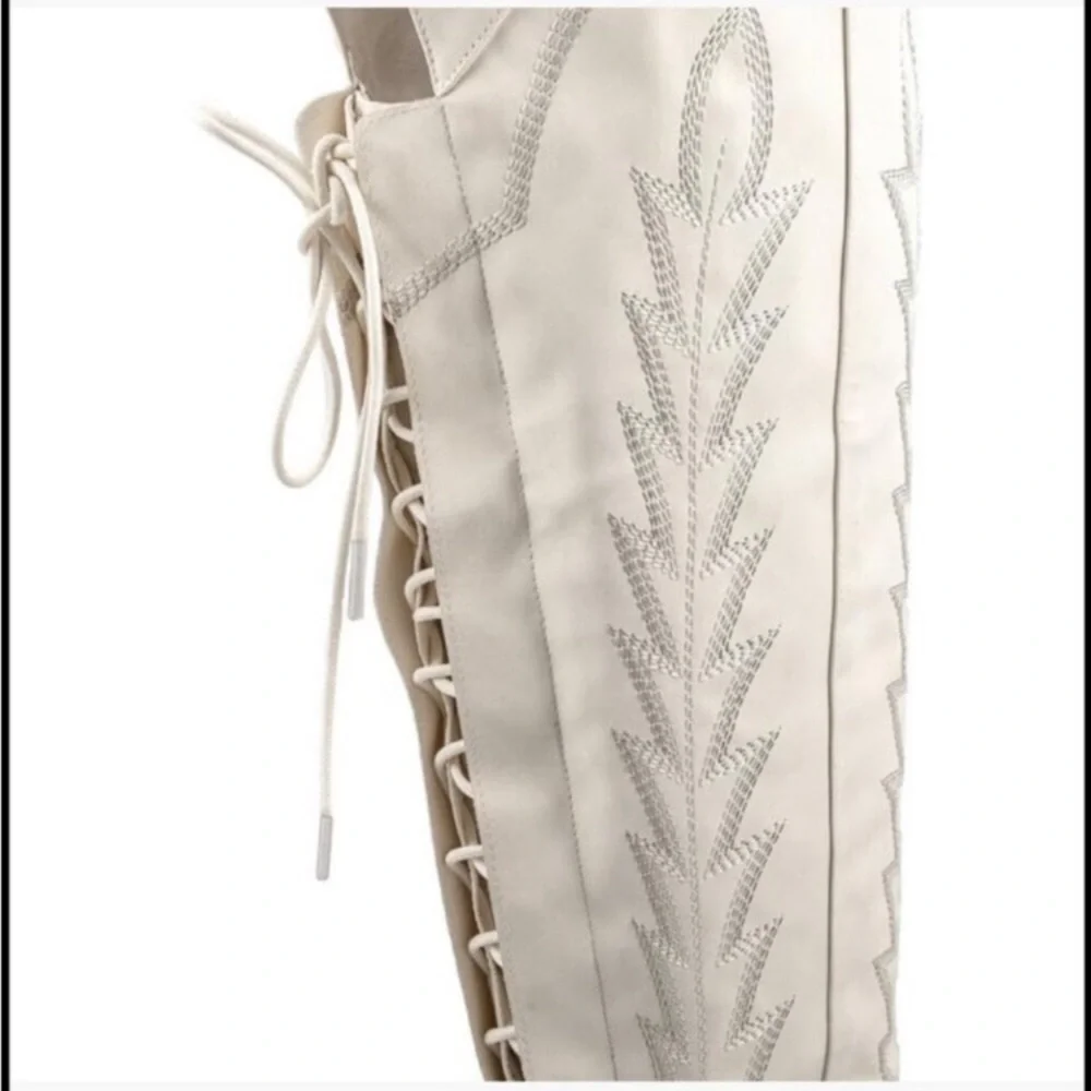Thigh High Cowboy Boots Wide Calf Western Embroidered Over The Knee Chunky Heel